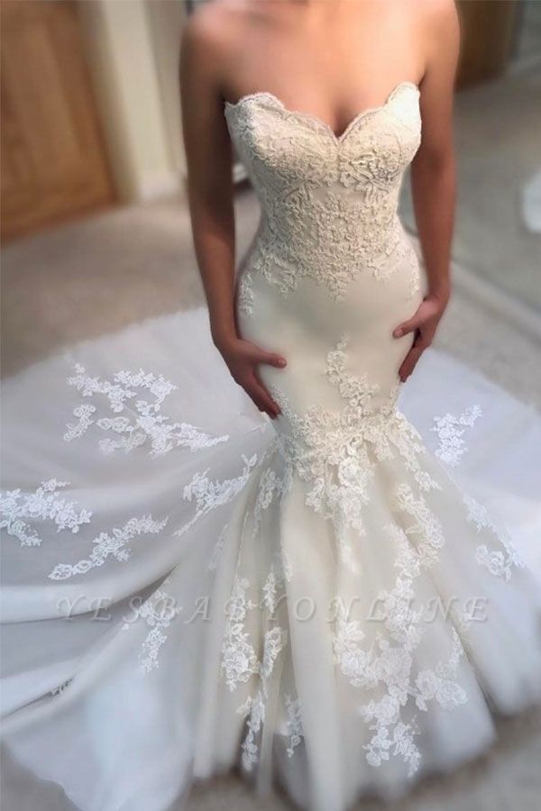 Glamorous Mermaid Wedding Dresses | Sweetheart Appliques Bridal Gowns