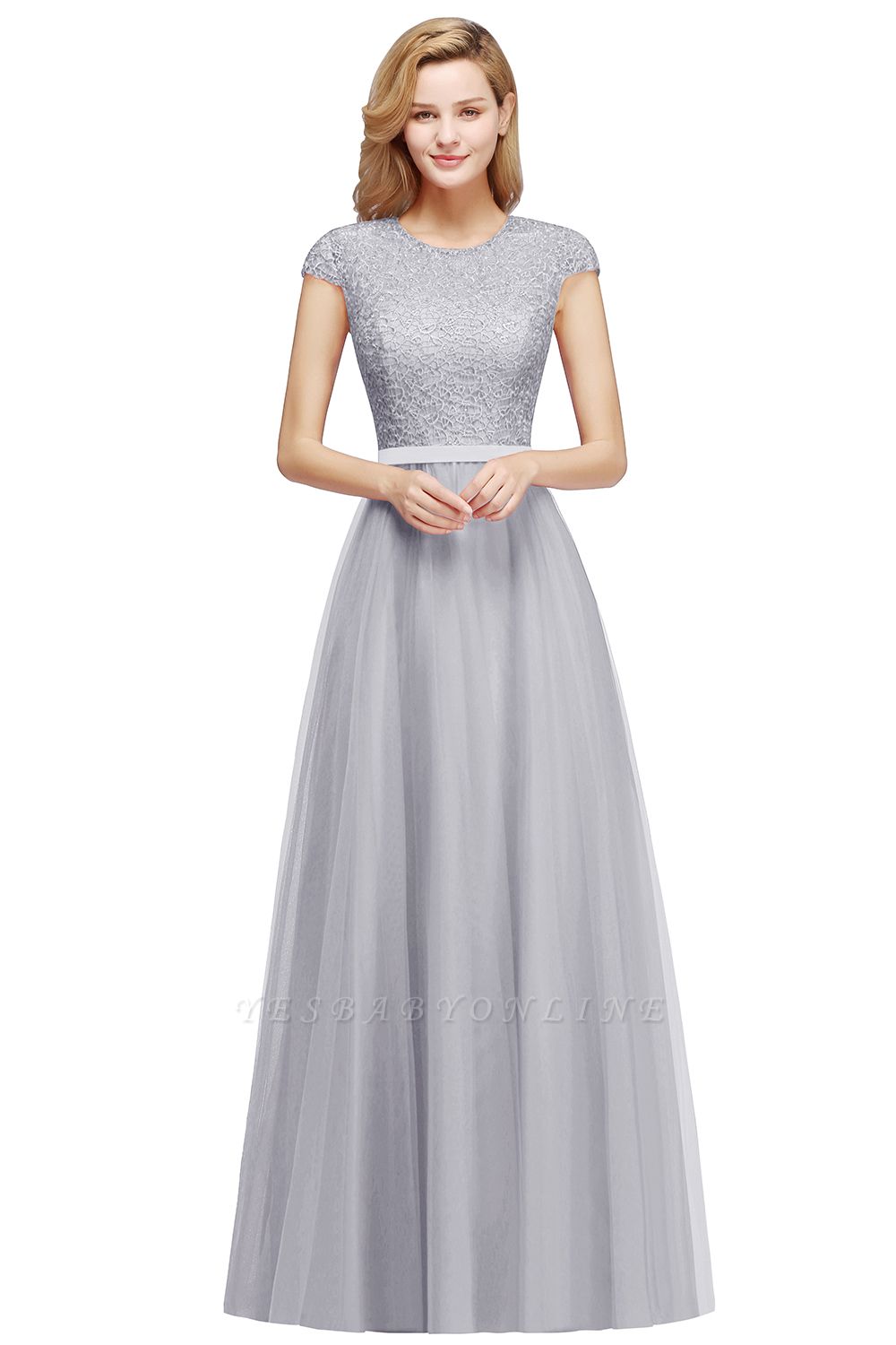 A-line Jewel Tulle Lace Bridesmaid Dress