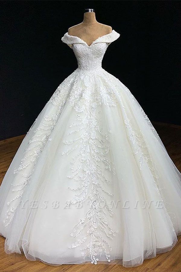 Gorgeous Off-The-Shoulder Ball-Gown Appliques Wedding Dress