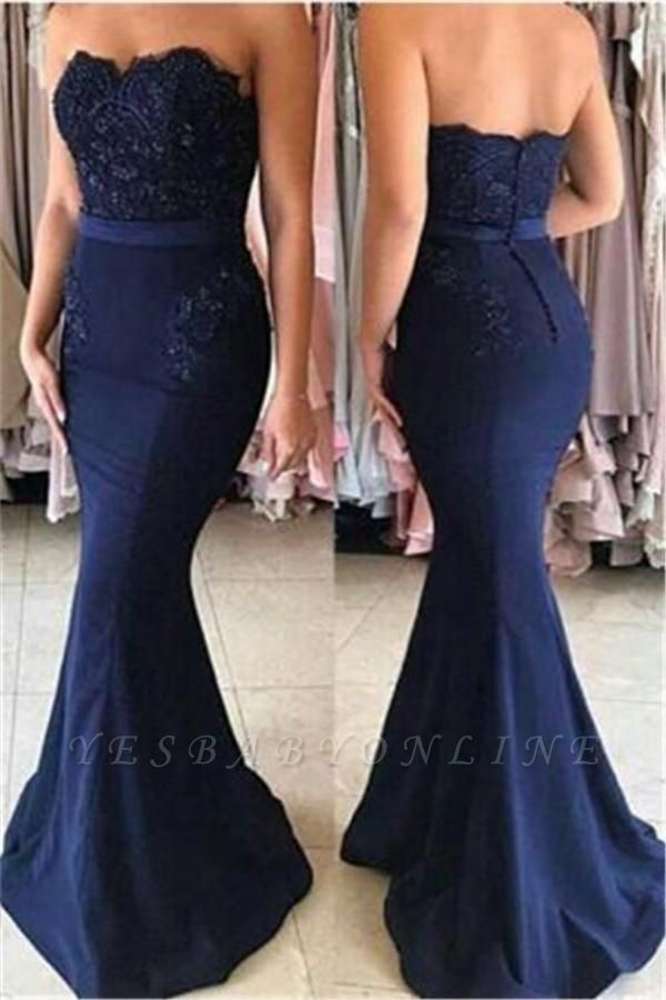 Strapless Mermaid Prom Dresses Dark Navy Formal Evening Gowns