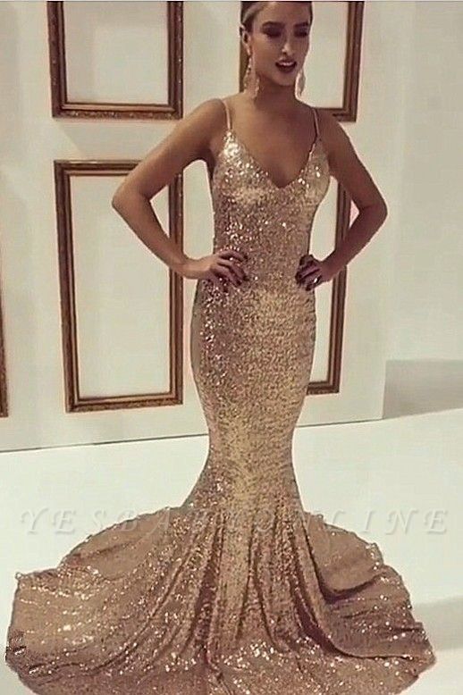 Gold Sequins Mermaid Prom Dresses ...