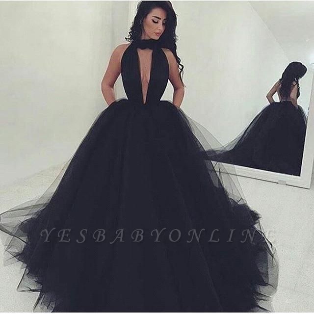 Black Ball Gown Prom Dresses Halter 