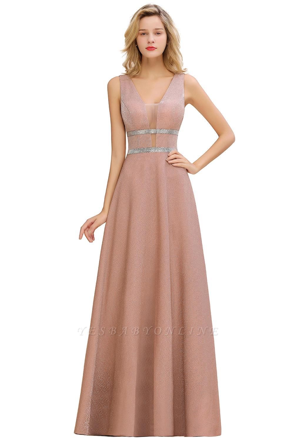 Gorgeous Sleeveless V-back Pink Deep V-neck Long Evening Dresses