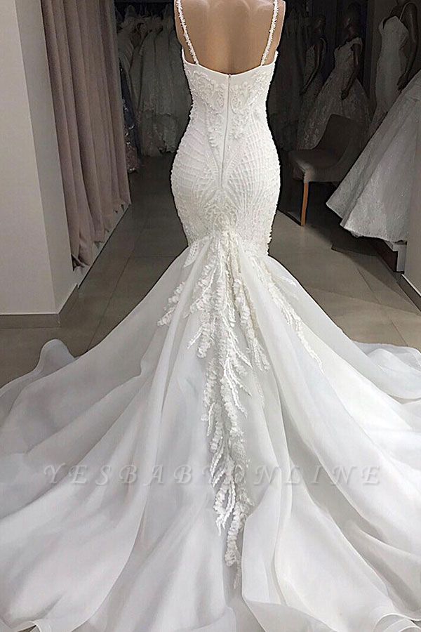 spaghetti strap mermaid wedding dress