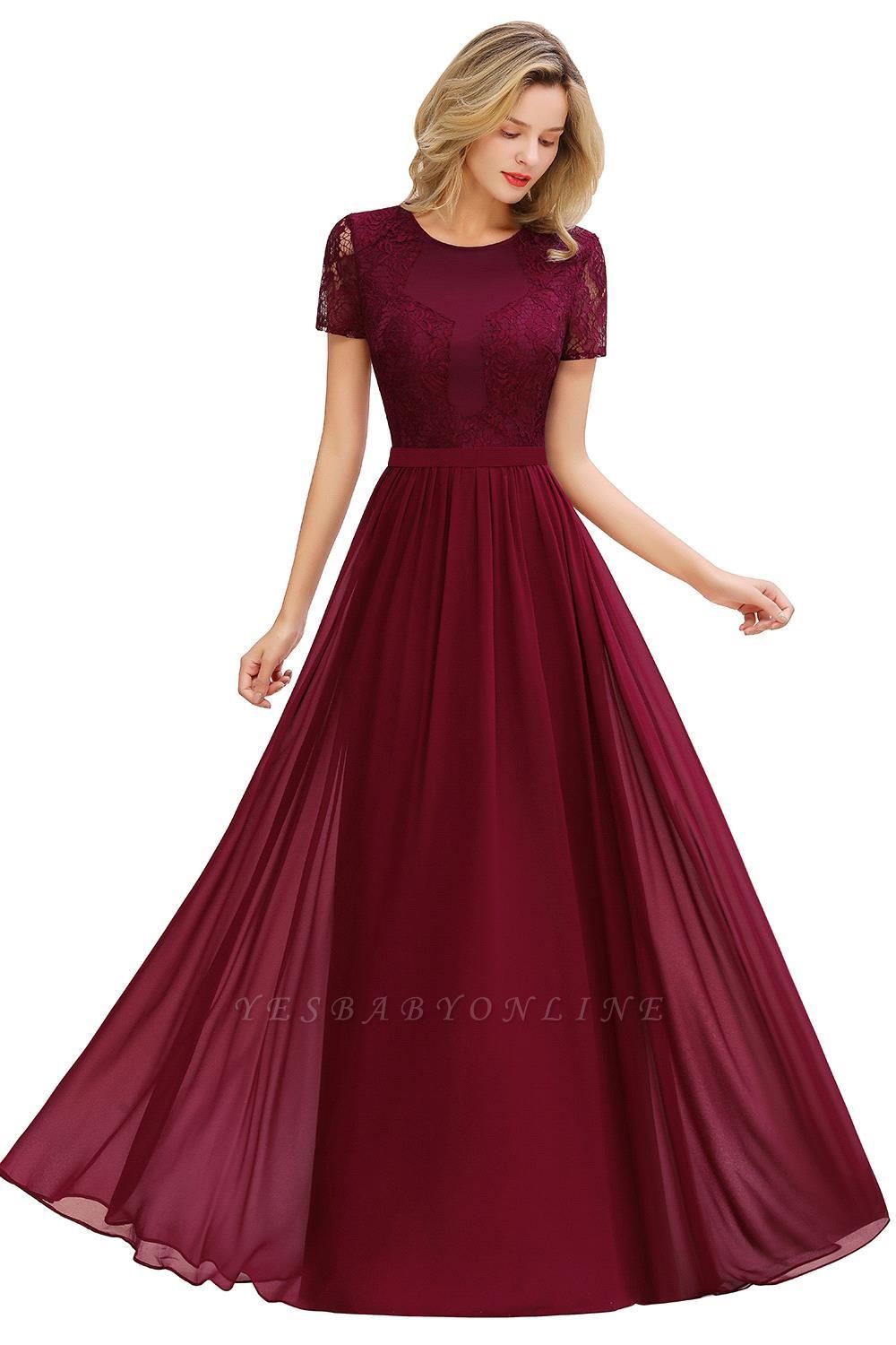 A-line Chiffon Lace Bridesmaid Dress with Short Sleeves