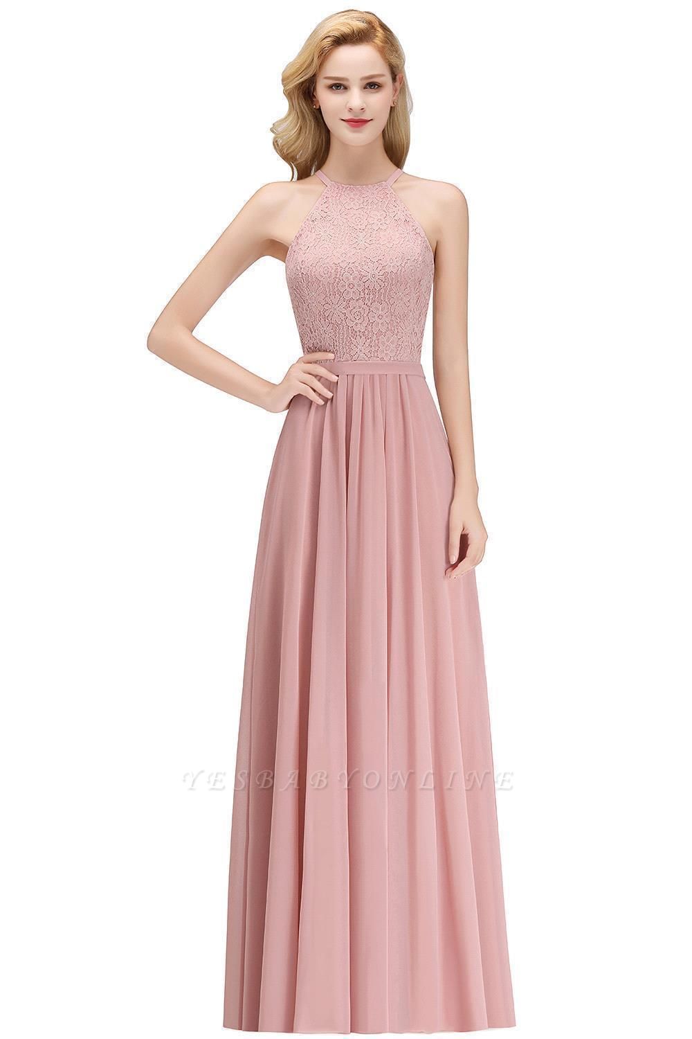 Elegant A-Line Chiffon Bridesmaid Dresses | Halter Lace Wedding Party Dresses