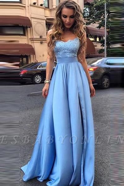 blue a line prom dress