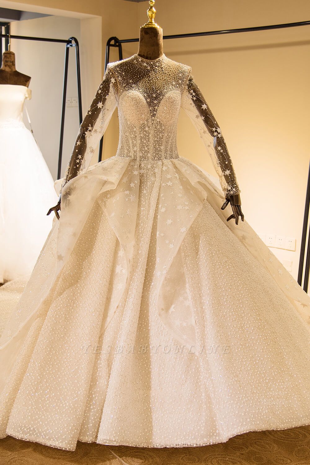 Stunning Long Sleeve Beading Lace-up Tulle Wedding Dress | Haute Couture Bridal Gowns Series