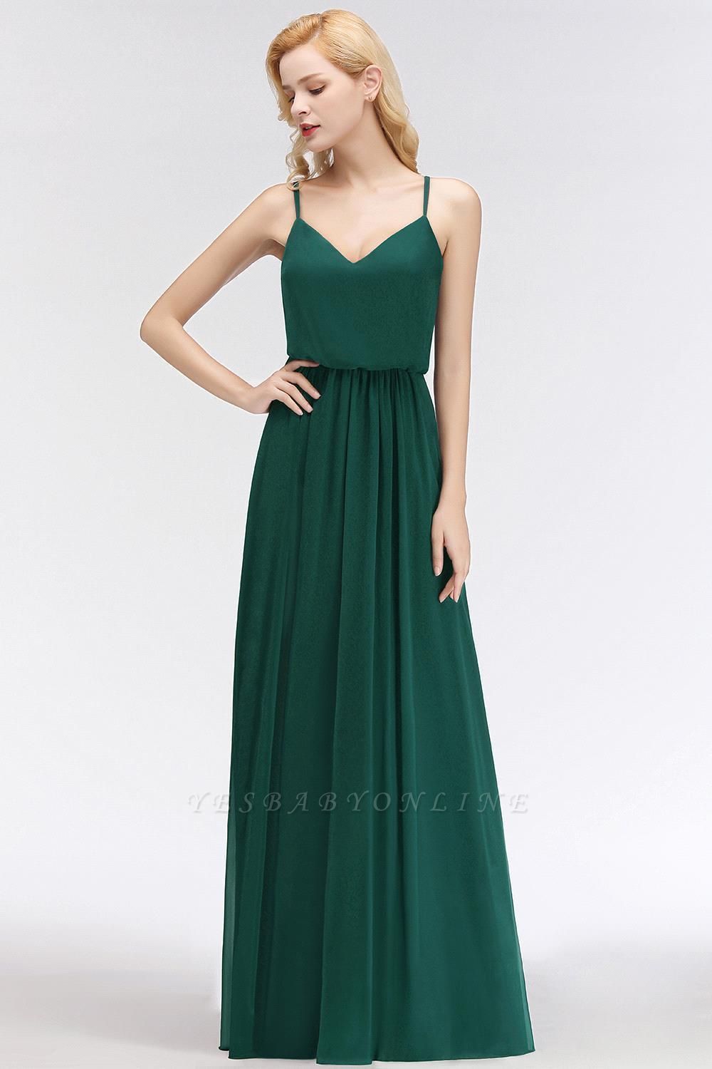 Dark-Green Chiffon A-Line Elegant Spaghetti-Straps Bridesmaid Dress
