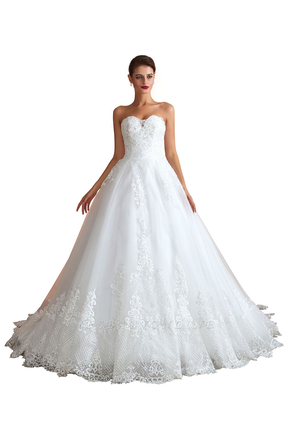 Floor Length Strapless Sweetheart A-line Gorgeous Lace Wedding Dresses