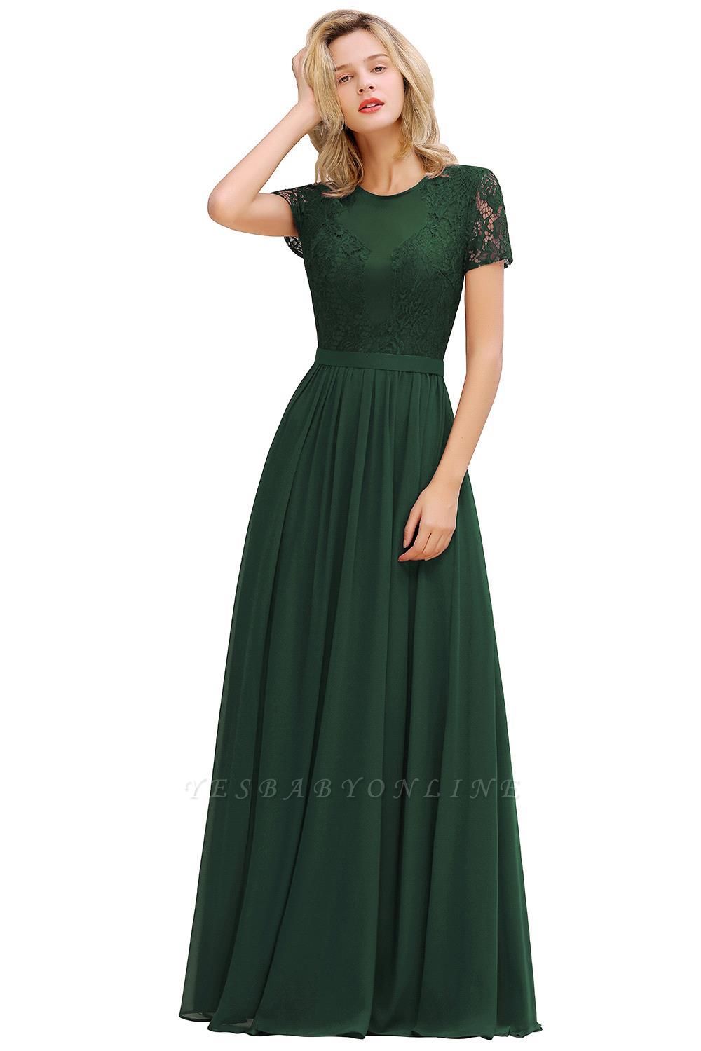 A-line Chiffon Lace Bridesmaid Dress with Short Sleeves