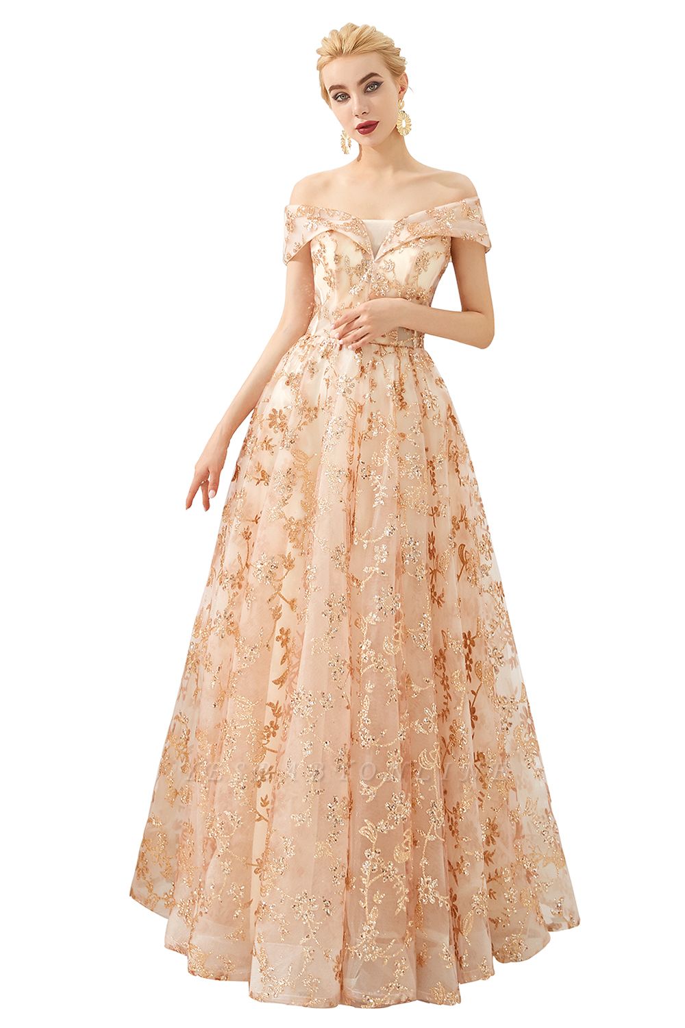 Gorgeous Off the Shoulder A-line Floor Length Lace Prom Dresses | Long Evening Dresses