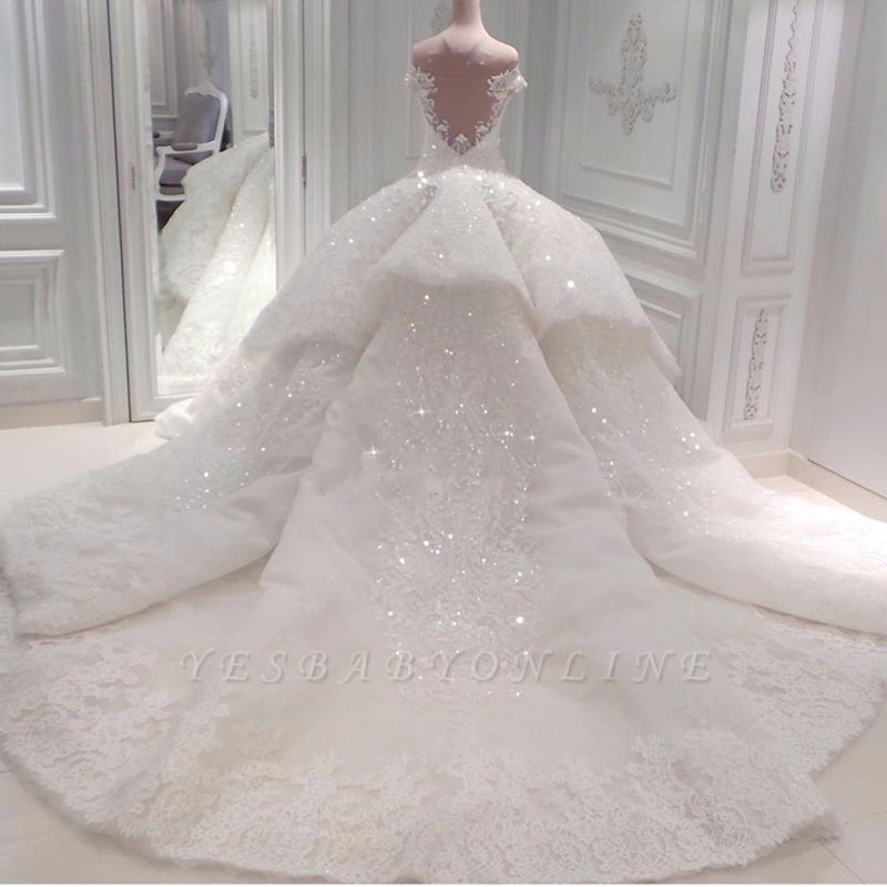 T202014 Illusion Neckline Tulle Ball Gown Wedding Dress with