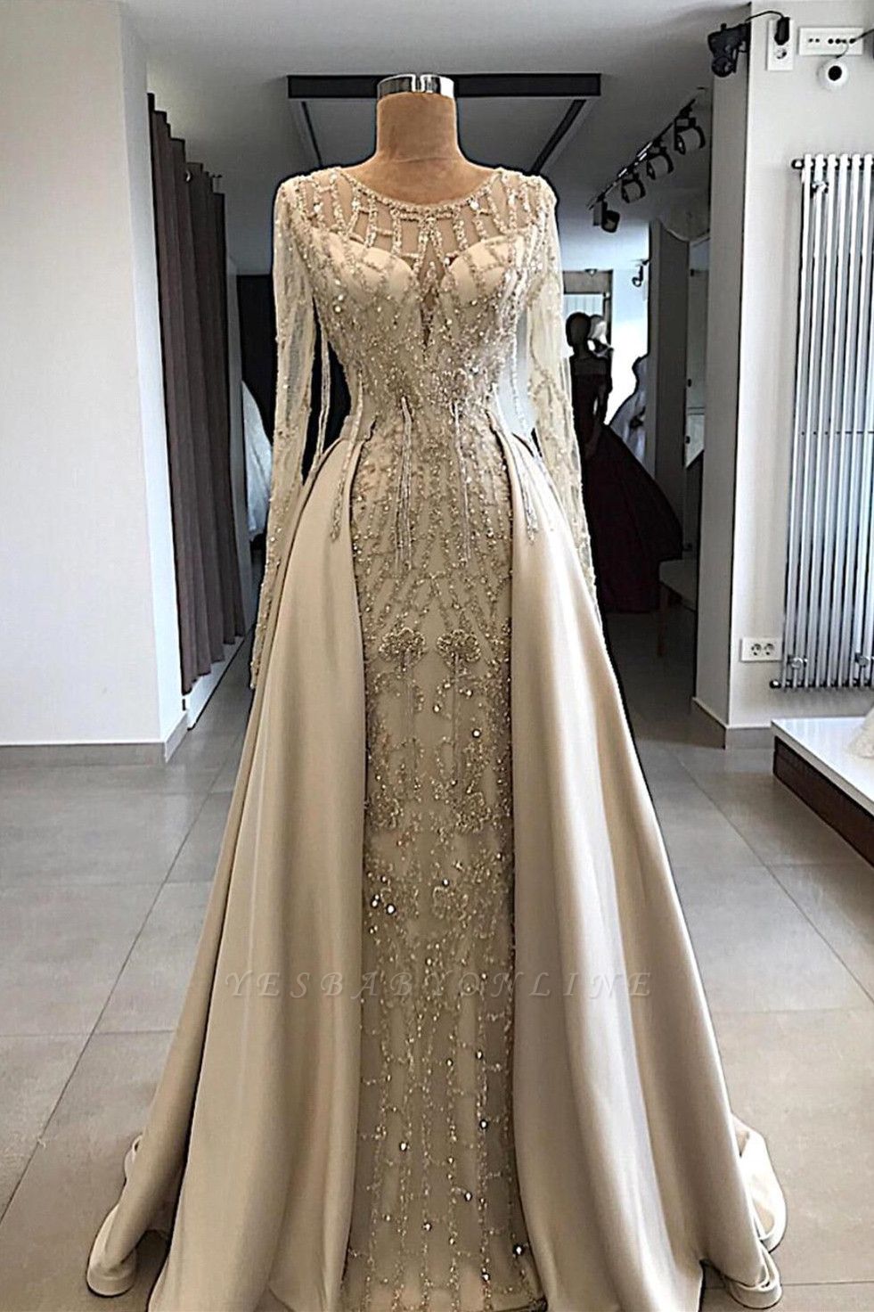 Gorgeous Jewel Long Sleeves Beaded Prom Gowns