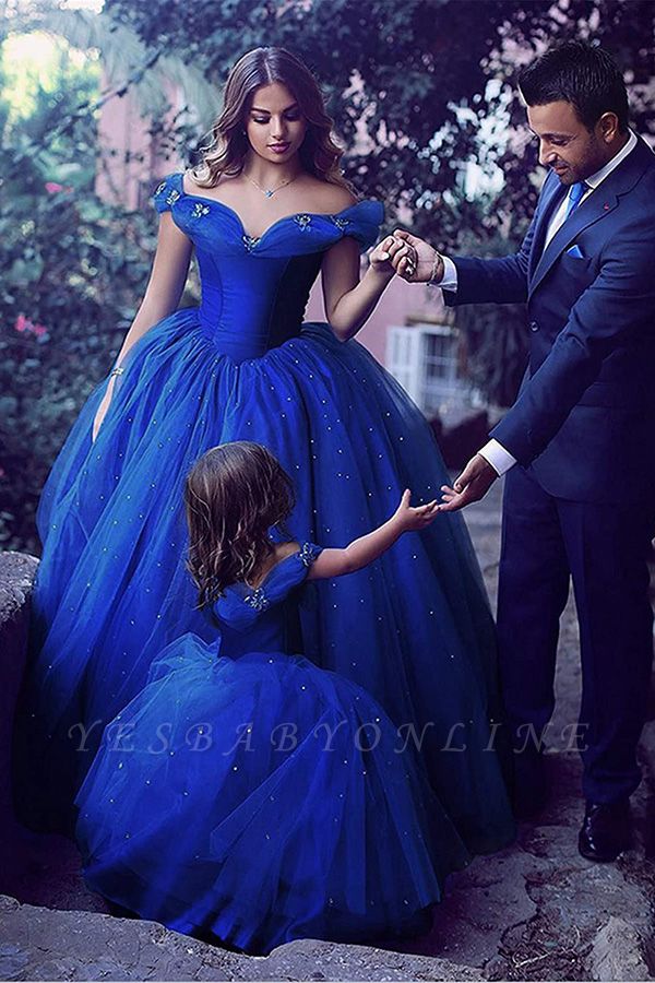 Gorgeous Royao Blue Floor Length V-Neck Tulle A-Line Prom Dress