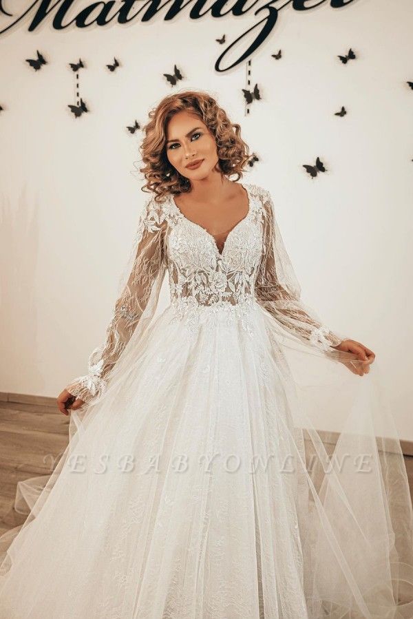 Designer Long Sleeves Lace Boho wedding dresses with sleeves