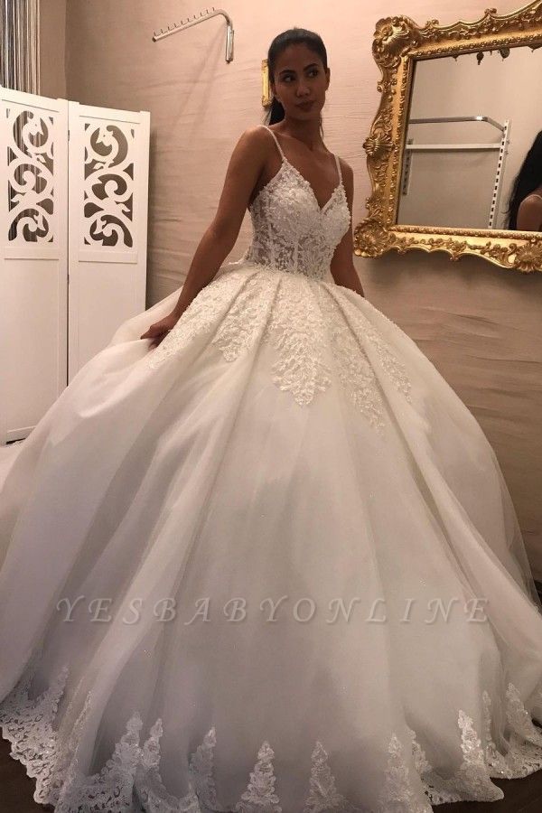 Gorgeous ball gown white princess Wedding dresses sleeveless