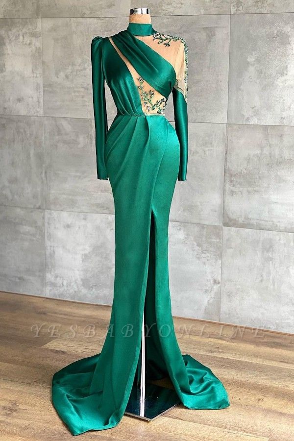 mermaid Prom dresses dark green Evening dresses long with sleeves