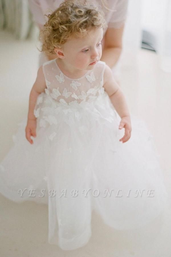 Cute White Jewel Flower Girls Dresses With Lace Appliques