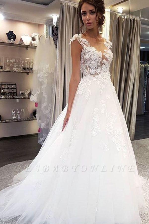 Elegant Jewel Sleeveless A-Line Wedding Dresses With  Appliques