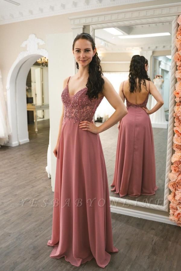 Graceful Spaghetti Straps Dusty Rose Ruffles Prom Dresses With Appliques