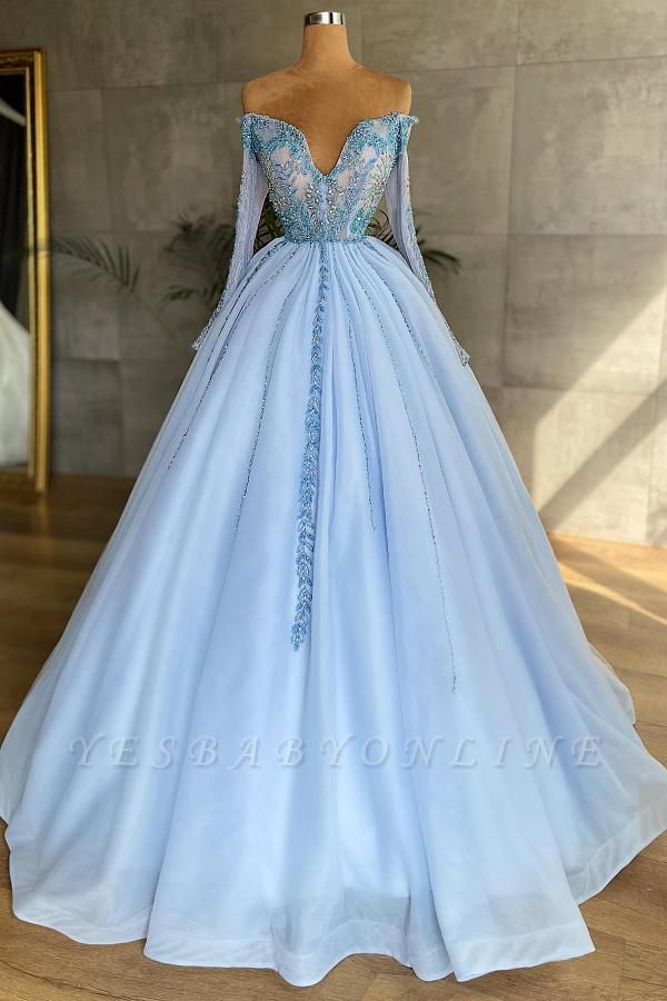 Vintage Sweetheart Long Sleeve Appliques Lace Beading A-Line Prom Dress