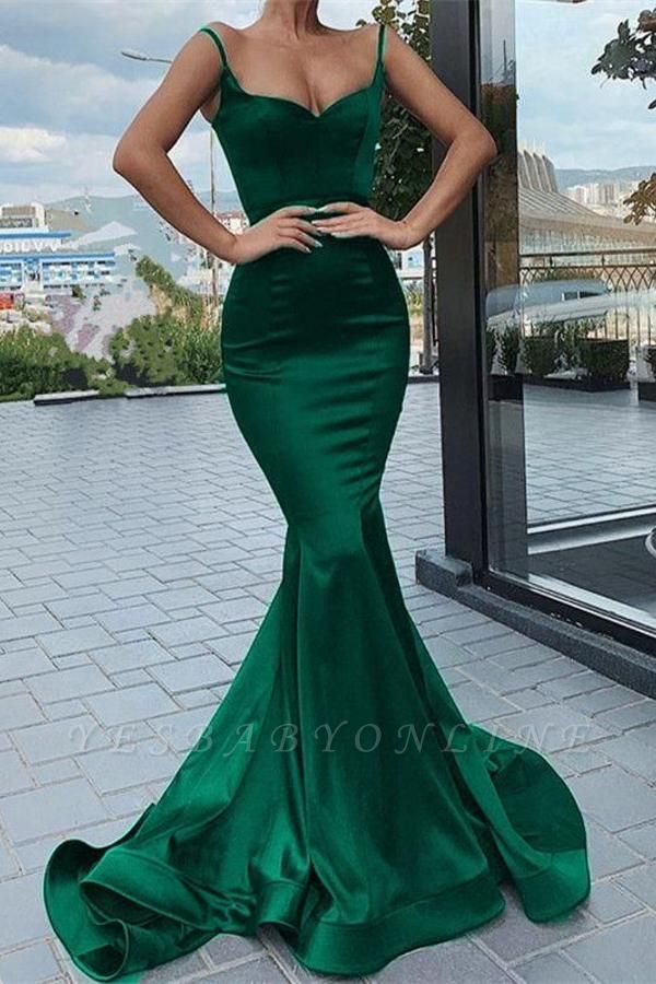 Sexy Sweetheart Spaghetti Straps Satin Floor-length Mermaid Evening Prom Dress