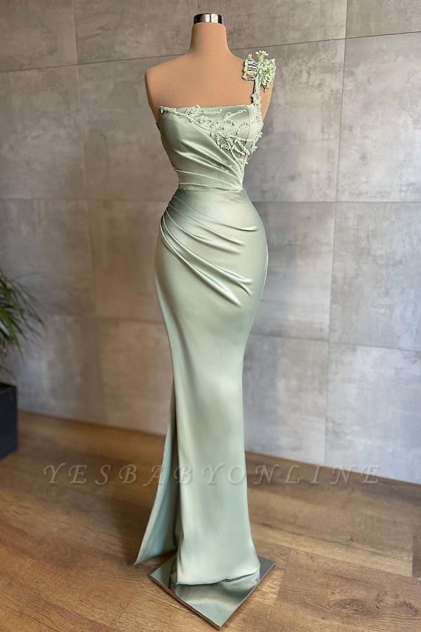 Simple One Shoulder Appliques Ruffles Floor-length Mermaid Prom Dresses