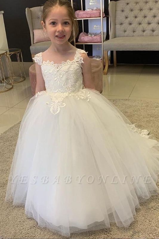 Long Ball Gown Tulle Flower Girl Dresses for wedding