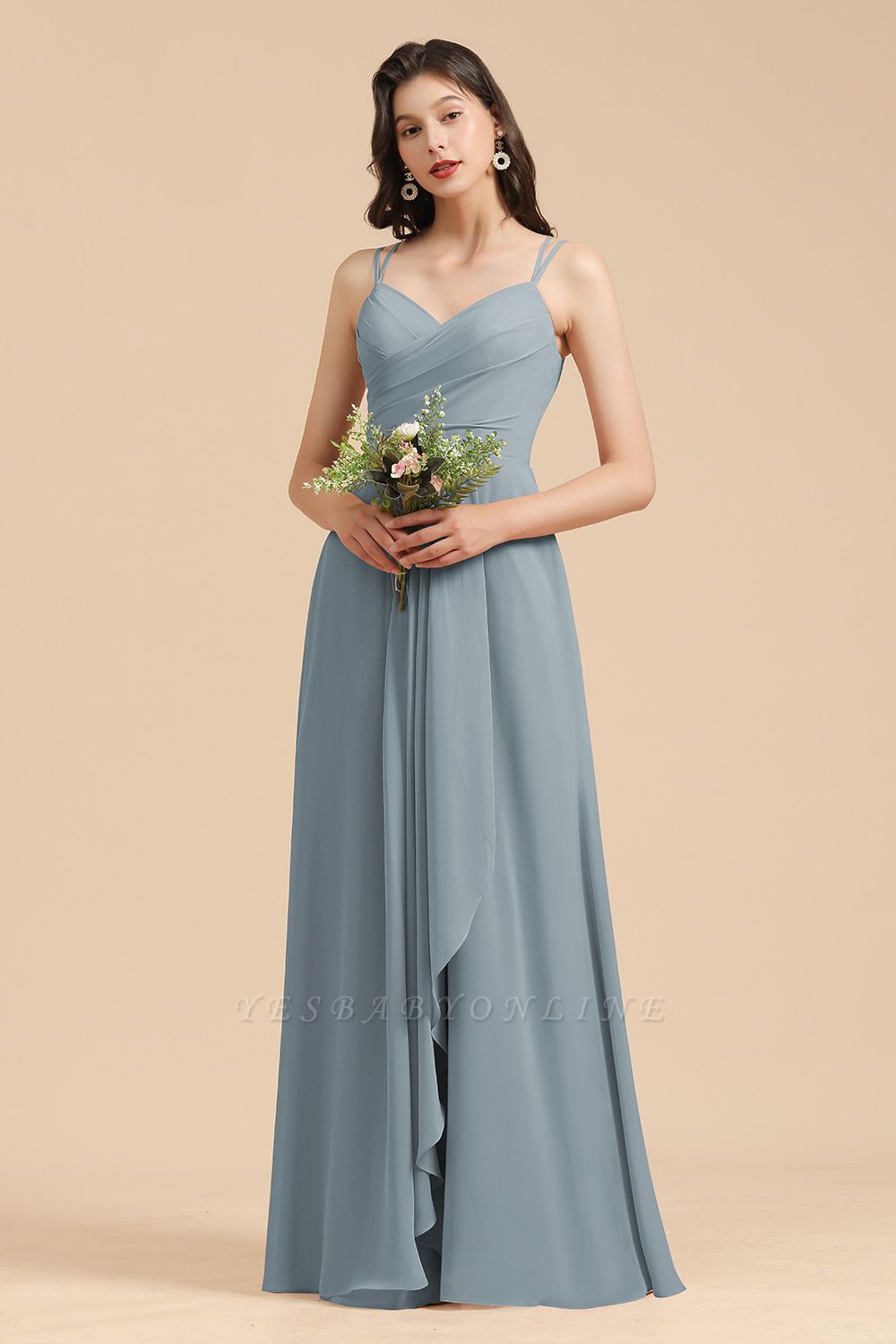 Simple Spaghetti Strap A-line Sleeveless Bridesmaid Dress