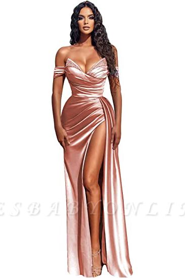 Sexy Long Mermaid Off-the-shoulder Satin Prom Dress with Slit