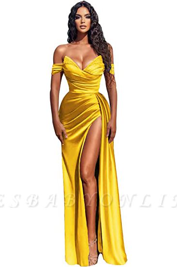 Sexy Long Mermaid Off-the-shoulder Satin Prom Dress with Slit