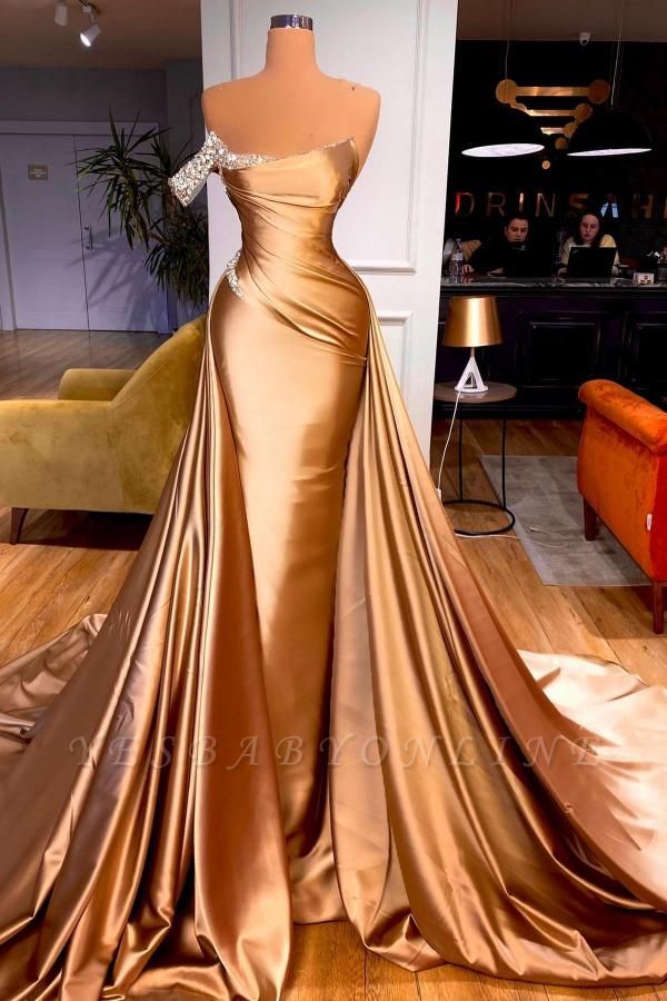 Gorgeous Golden Strapless Sleeveless Floor Length A-Line Prom Dress with Ruffles