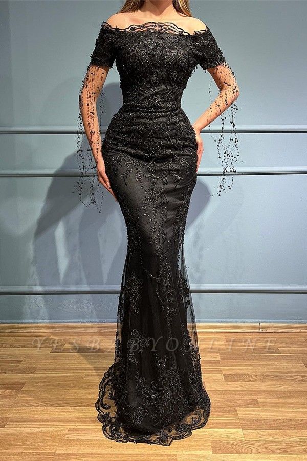 Fabulous Black A-Line Strapless Off the Shoulder Prom Dress