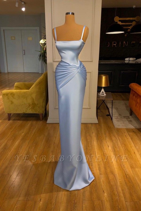 Sexy Light Blue Spaghetti Straps Sleeveless Prom Dress with Sheen