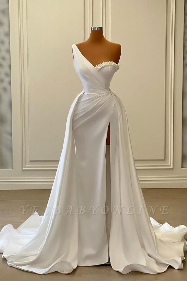 White One Shoulder Asymmetric A-Line Satin Prom Dress