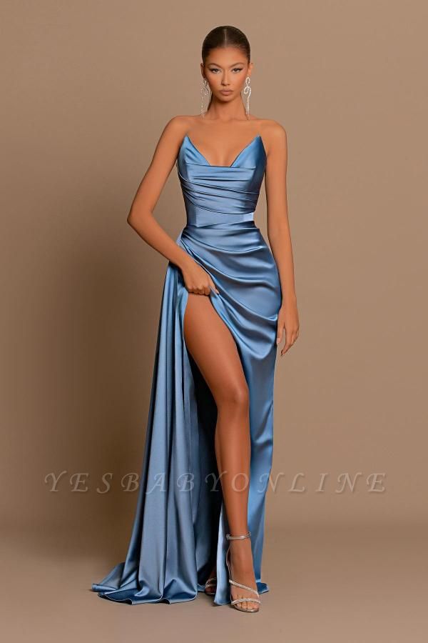 Charming Oceanblue Strapless Sleeveless Prom Dress with Ruffles