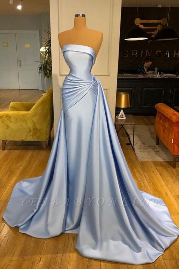 Light Blue Strapless A-Line Prom Dress with Ruffles