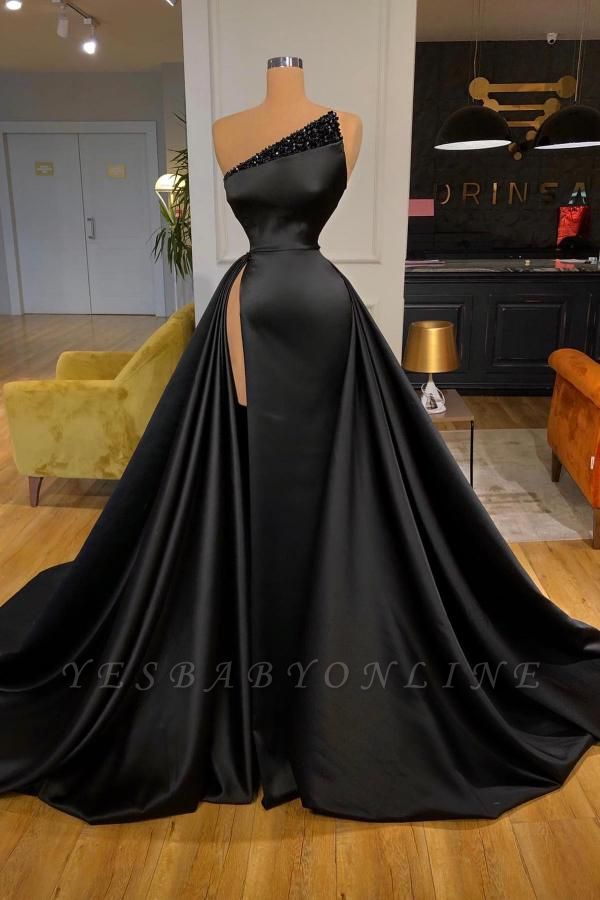 Deluxe Black Asymmetric A-Line Strapless Prom Dress