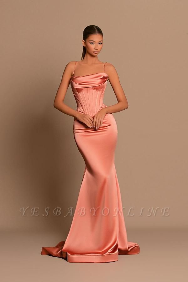 Pinkish Spaghetti Straps Floor Length Prom Dress with Ruffles