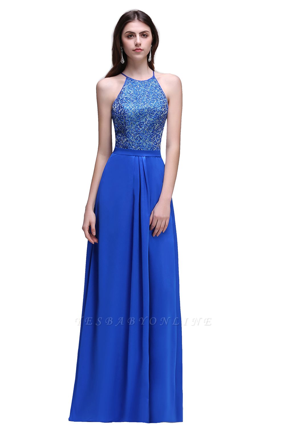 CALLIE | A-line Halter Neck Chiffon Royal Blue Prom Dresses with Sequins