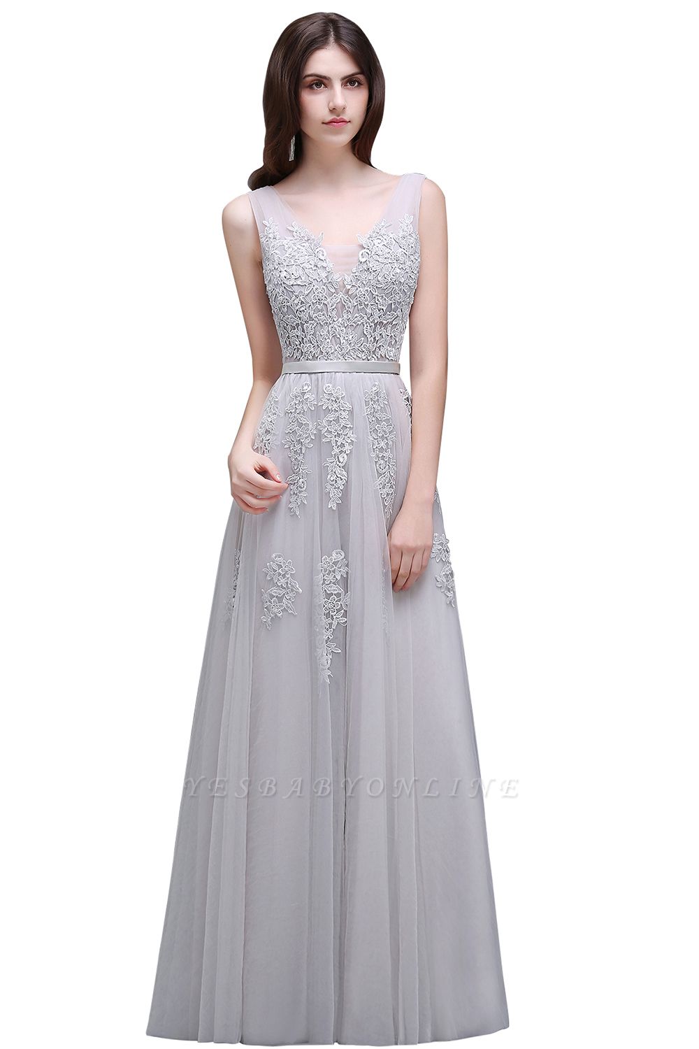 ADDYSON | A-line Floor-length Tulle Bridesmaid Dress with Appliques