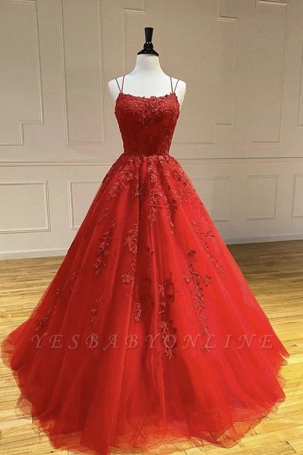 Modest Long Tulle Appliques Lace Backless A-line Prom Dress