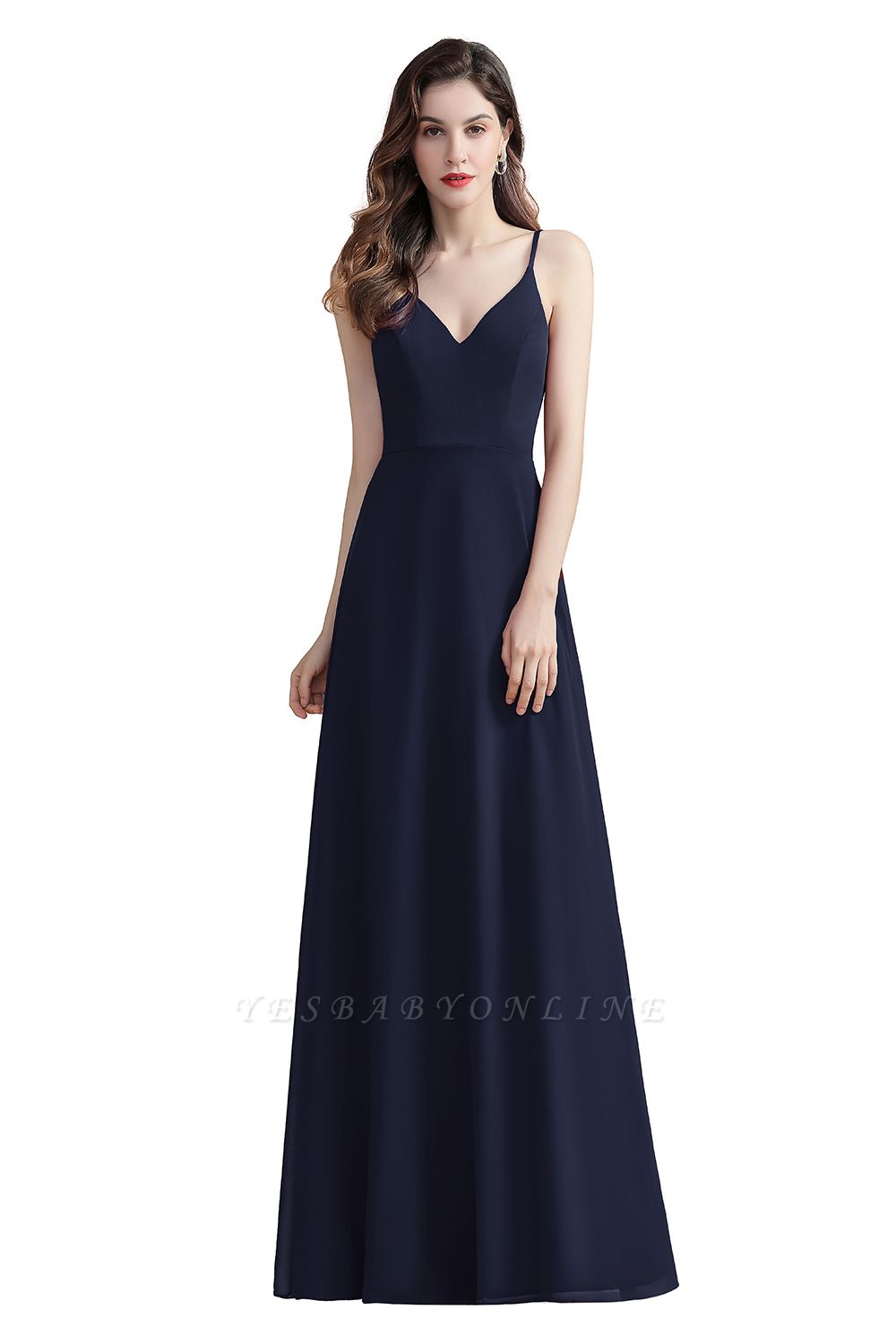 Elegant V-Neck Chiffon Evening Prom Dress for Women Straps Formal Maxi Dress