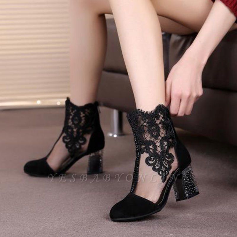 Black Lace Chunky Sexy Boots | Yesbabyonline.com
