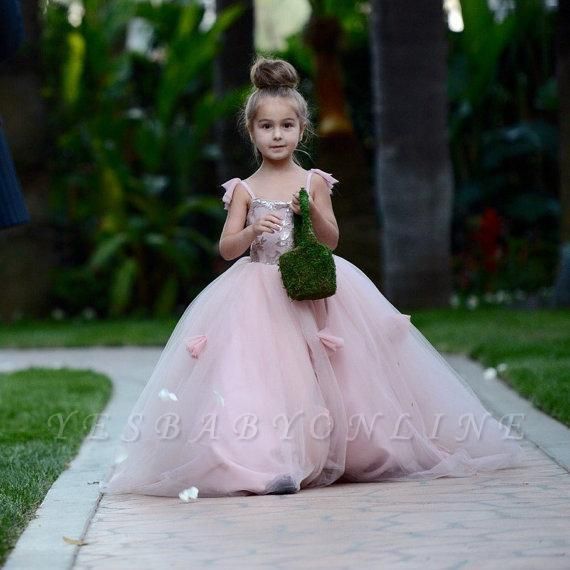 Sweet Pink Tulle Flower Girl Dress | Cute Long Children Dresses BA1419 ...