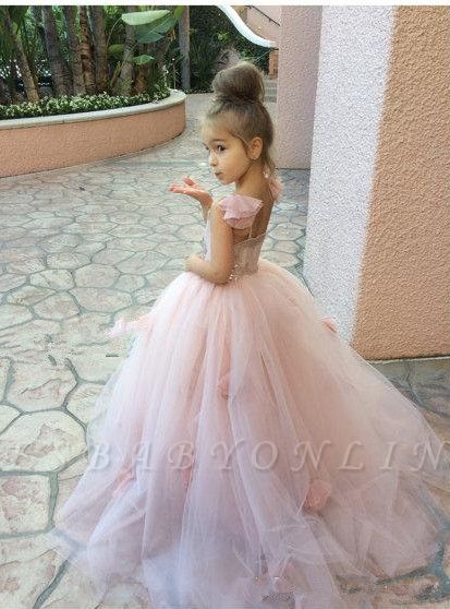 Sweet Pink Tulle Flower Girl Dress | Cute Long Children Dresses BA1419