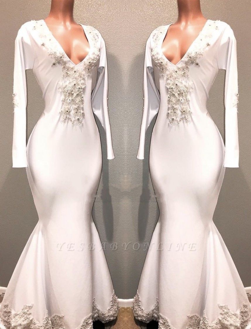 white long sleeve evening dress