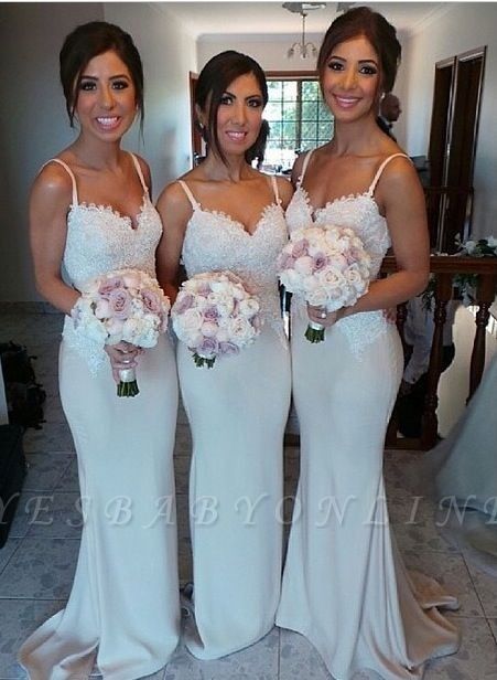 Buttons-Back Lace Sexy Spaghettis-Straps Sleeveless Bridesmaid Dresses