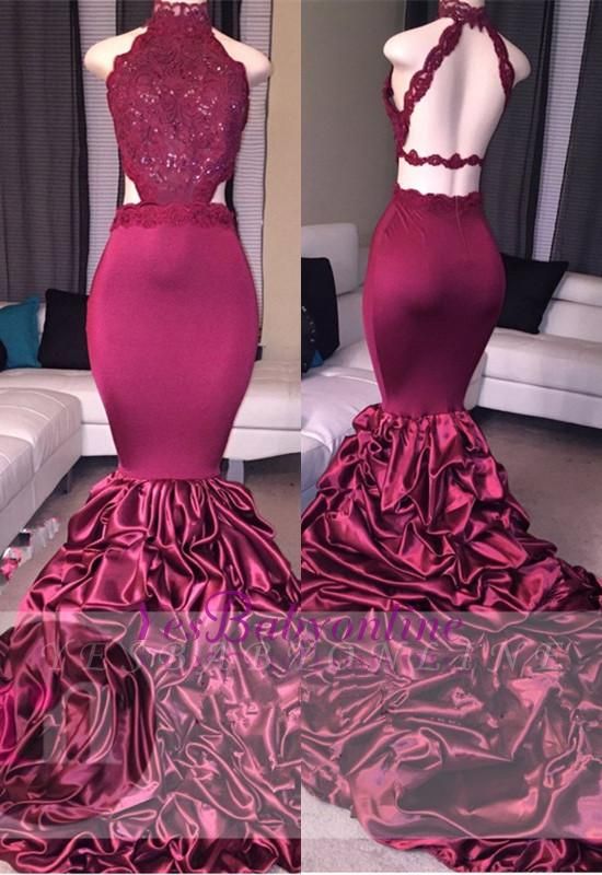 Lace Newest High-Neck Mermaid Open-Back Beadings Prom Dress ...